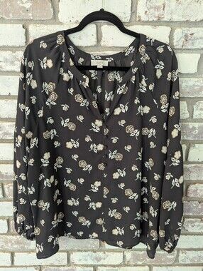LOFT Floral Button-Front Peasant Blouse